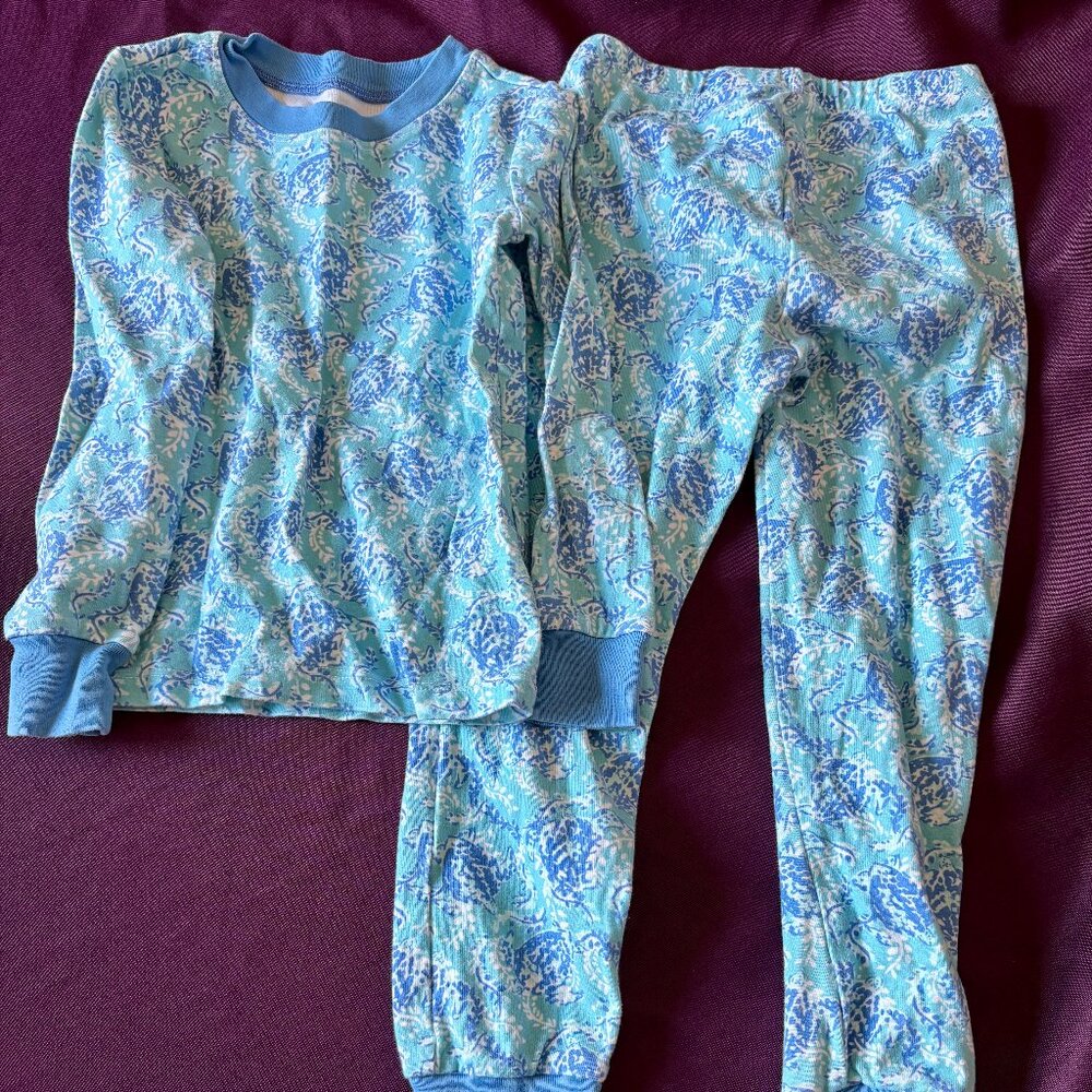 Lilly Pulitzer Girls Pajama Set Size 6 Blue Print Long Sleeve PJ Set